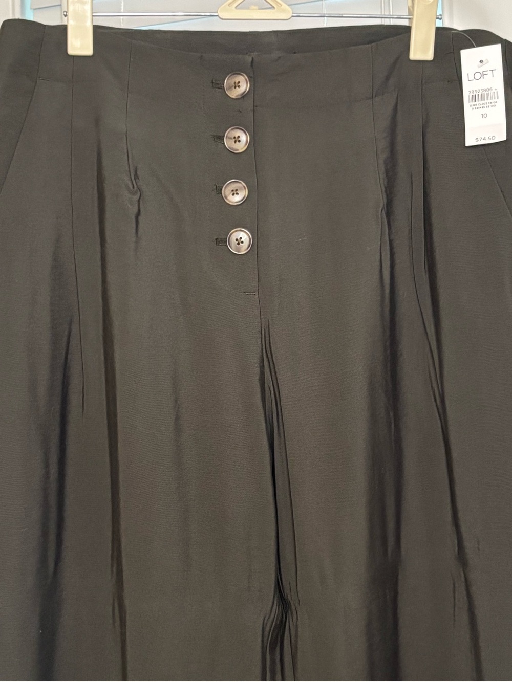 LOFT High-Waist Wide Leg Button-Front Pants in Olive Green NWT Size 10 - Picture 3 of 7